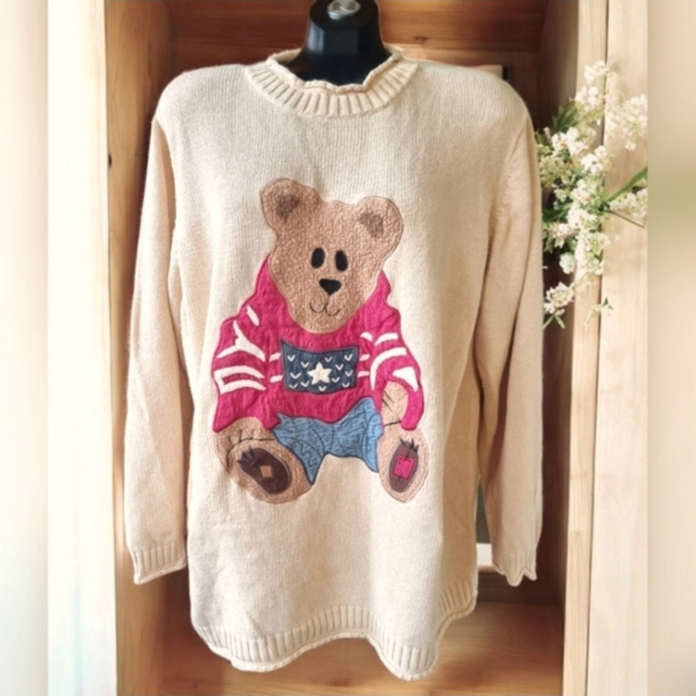 Vintage Boyd's Collection Bear Knit  Sweater Pullover Embroidered Teddy 2X